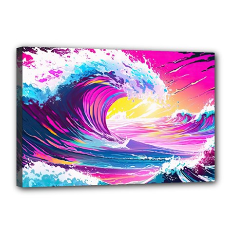 Tsunami Waves Ocean Sea Nautical Nature Water Blue Water Canvas 18  X 12  (stretched) by Jancukart