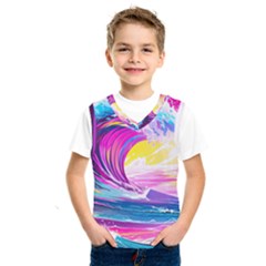 Tsunami Waves Ocean Sea Nautical Nature Water Blue Water Kids  Basketball Tank Top