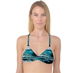 Tsunami Waves Ocean Sea Nautical Nature Water Blue Black Reversible Tri Bikini Top by Jancukart