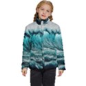 Tsunami Waves Ocean Sea Nautical Nature Water Blue Black Kids  Puffer Bubble Jacket Coat View1