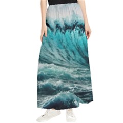 Tsunami Waves Ocean Sea Nautical Nature Water Blue Black Maxi Chiffon Skirt by Jancukart