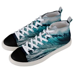 Tsunami Waves Ocean Sea Nautical Nature Water Blue Black Men s Mid-top Canvas Sneakers