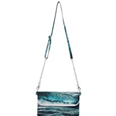 Tsunami Waves Ocean Sea Nautical Nature Water Blue Black Mini Crossbody Handbag