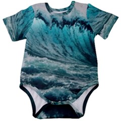 Tsunami Waves Ocean Sea Nautical Nature Water Blue Black Baby Short Sleeve Bodysuit by Jancukart