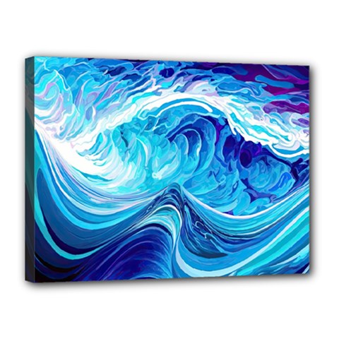 Tsunami Waves Ocean Sea Nautical Nature Abstract Blue Water Canvas 16  X 12  (stretched) by Jancukart