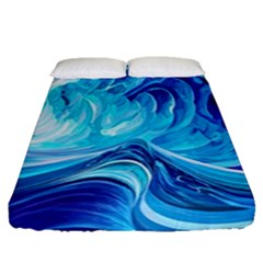 Tsunami Waves Ocean Sea Nautical Nature Abstract Blue Water Fitted Sheet (queen Size) by Jancukart