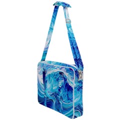 Tsunami Waves Ocean Sea Nautical Nature Abstract Blue Water Cross Body Office Bag by Jancukart