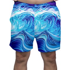 Tsunami Waves Ocean Sea Nautical Nature Abstract Blue Water Men s Shorts