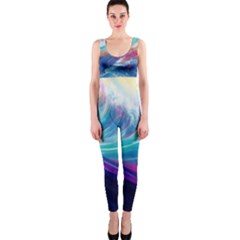 Waves Ocean Sea Tsunami Nautical Nature Water One Piece Catsuit by Jancukart