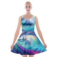 Waves Ocean Sea Tsunami Nautical Nature Water Velvet Skater Dress by Jancukart