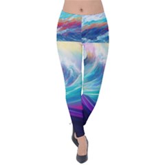 Waves Ocean Sea Tsunami Nautical Nature Water Velvet Leggings by Jancukart