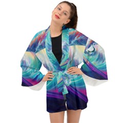 Waves Ocean Sea Tsunami Nautical Nature Water Long Sleeve Kimono by Jancukart