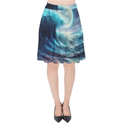 Tsunami Waves Ocean Sea Nautical Nature Water 4 Velvet High Waist Skirt by Jancukart