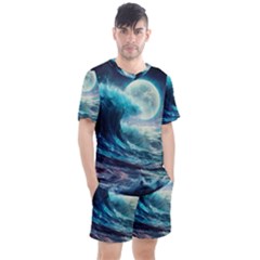 Tsunami Waves Ocean Sea Nautical Nature Water 4 Men s Mesh Tee And Shorts Set