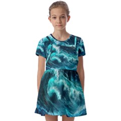 Thunderstorm Tsunami Tidal Wave Ocean Waves Sea Kids  Short Sleeve Pinafore Style Dress