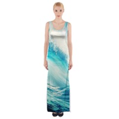 Tsunami Waves Ocean Sea Nautical Nature Water 8 Thigh Split Maxi Dress