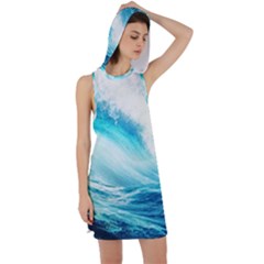 Tsunami Waves Ocean Sea Nautical Nature Water 8 Racer Back Hoodie Dress by Jancukart