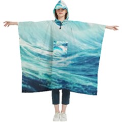 Tsunami Waves Ocean Sea Nautical Nature Water 8 Women s Hooded Rain Ponchos by Jancukart