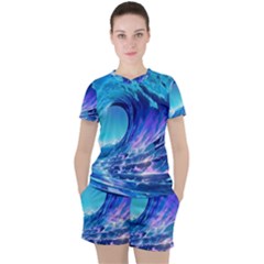 Tsunami Tidal Wave Ocean Waves Sea Nature Water 2 Women s Tee And Shorts Set