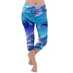 Tsunami Tidal Wave Ocean Waves Sea Nature Water 2 Lightweight Velour Capri Yoga Leggings