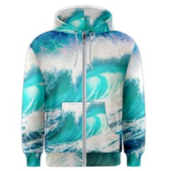 Tsunami Waves Ocean Sea Nautical Nature Water Blue Nature Men s Zipper Hoodie by Jancukart