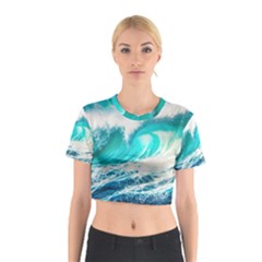 Tsunami Waves Ocean Sea Nautical Nature Water Blue Nature Cotton Crop Top