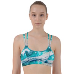 Tsunami Waves Ocean Sea Nautical Nature Water Blue Nature Line Them Up Sports Bra by Jancukart