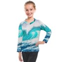 Tsunami Waves Ocean Sea Nautical Nature Water Blue Nature Kids  Long Mesh Tee View1