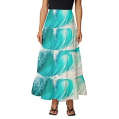 Tsunami Waves Ocean Sea Nautical Nature Water Blue Nature Tiered Ruffle Maxi Skirt by Jancukart