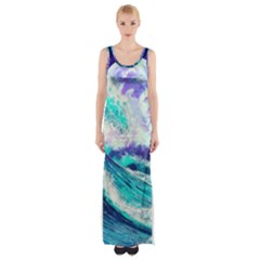 Tsunami Waves Ocean Sea Nautical Nature Water Thigh Split Maxi Dress