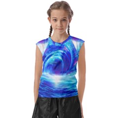 Tsunami Waves Ocean Sea Nautical Nature Water Art Work Kids  Raglan Cap Sleeve Tee by Jancukart