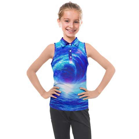 Tsunami Waves Ocean Sea Nautical Nature Water Art Work Kids  Sleeveless Polo Tee by Jancukart