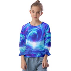 Tsunami Waves Ocean Sea Nautical Nature Water Art Work Kids  Cuff Sleeve Top