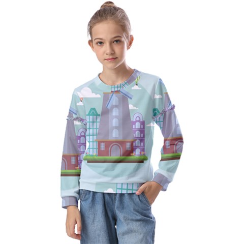 Amsterdam Landmark Landscape Kids  Long Sleeve Tee With Frill  by Sudheng