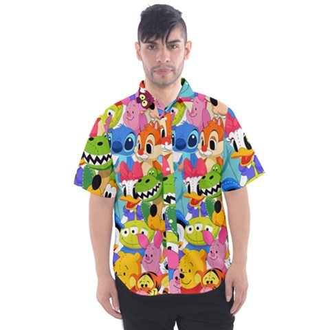 Illustration Cartoon Character Animal Cute Men s Short Sleeve Shirt by Sudheng