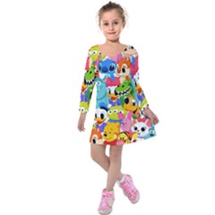 Illustration Cartoon Character Animal Cute Kids  Long Sleeve Velvet Dress by Sudheng