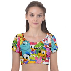 Illustration Cartoon Character Animal Cute Velvet Short Sleeve Crop Top 