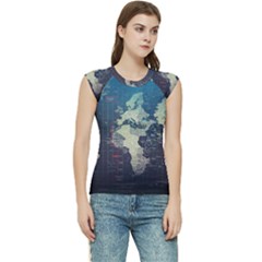 Vintage World Map Illustration Artwork Water Drop Digital Art arts Women s Raglan Cap Sleeve Tee