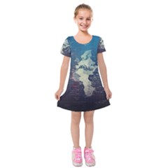 Vintage World Map Illustration Artwork Water Drop Digital Art Arts Kids  Short Sleeve Velvet Dress by Sudheng