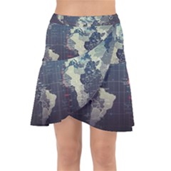 Vintage World Map Illustration Artwork Water Drop Digital Art arts Wrap Front Skirt