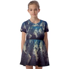 Vintage World Map Illustration Artwork Water Drop Digital Art Arts Kids  Short Sleeve Pinafore Style Dress by Sudheng