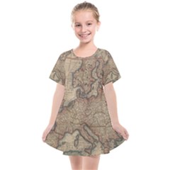 Vintage Europe Map Kids  Smock Dress