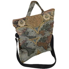 Vintage World Map Fold Over Handle Tote Bag by Sudheng