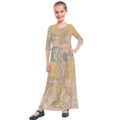 Vintage World Map Physical Geography Kids  Quarter Sleeve Maxi Dress