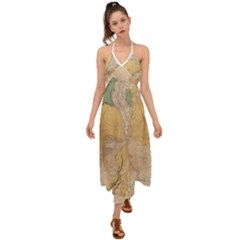 Vintage World Map Physical Geography Halter Tie Back Dress  by Sudheng