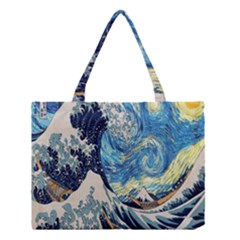 The Great Wave Of Kanagawa Painting Starry Night Van Gogh Medium Tote Bag by Sudheng