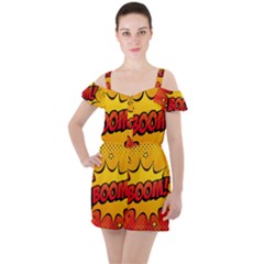 Explosion Boom Pop Art Style Ruffle Cut Out Chiffon Playsuit