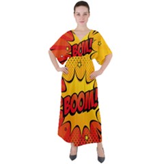 Explosion Boom Pop Art Style V-neck Boho Style Maxi Dress by Sudheng