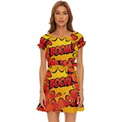 Explosion Boom Pop Art Style Puff Sleeve Frill Dress by Sudheng