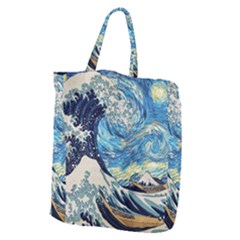 Starry Night Hokusai Van Gogh The Great Wave Off Kanagawa Giant Grocery Tote by Sudheng